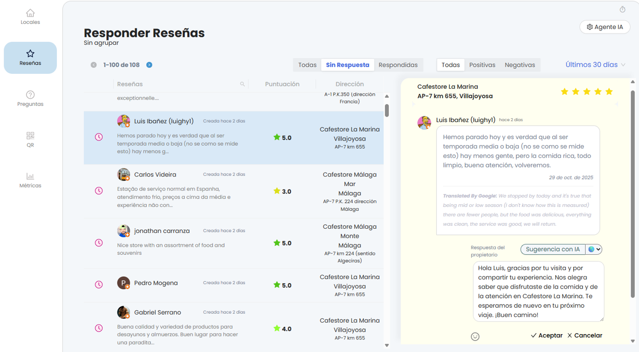 Contestar reseñas - Asistente IA